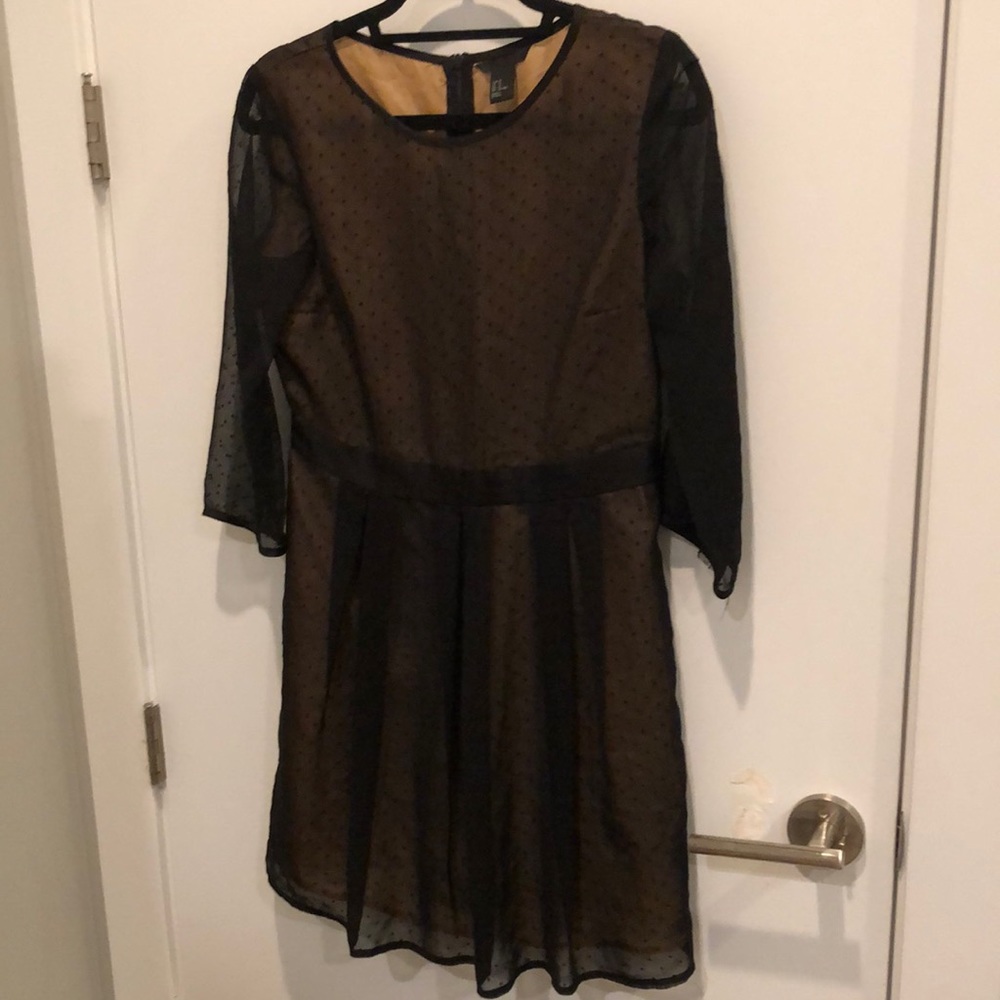 H&M black polka dot dress with sheer sleeves